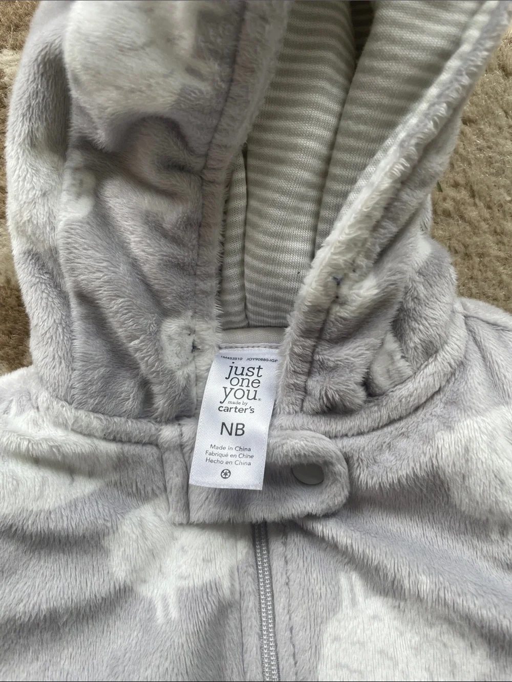 Carter’s Cozy Grey Hooded Fleece onesie